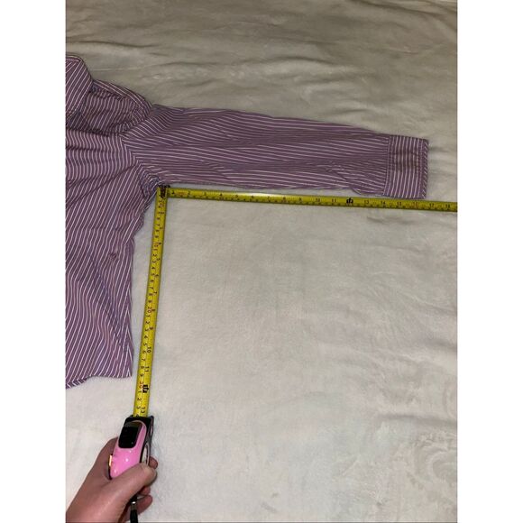 Talbots 16P Striped Collared Long Sleeve Blouse Button Down Purple White Flaw - Picture 10 of 12